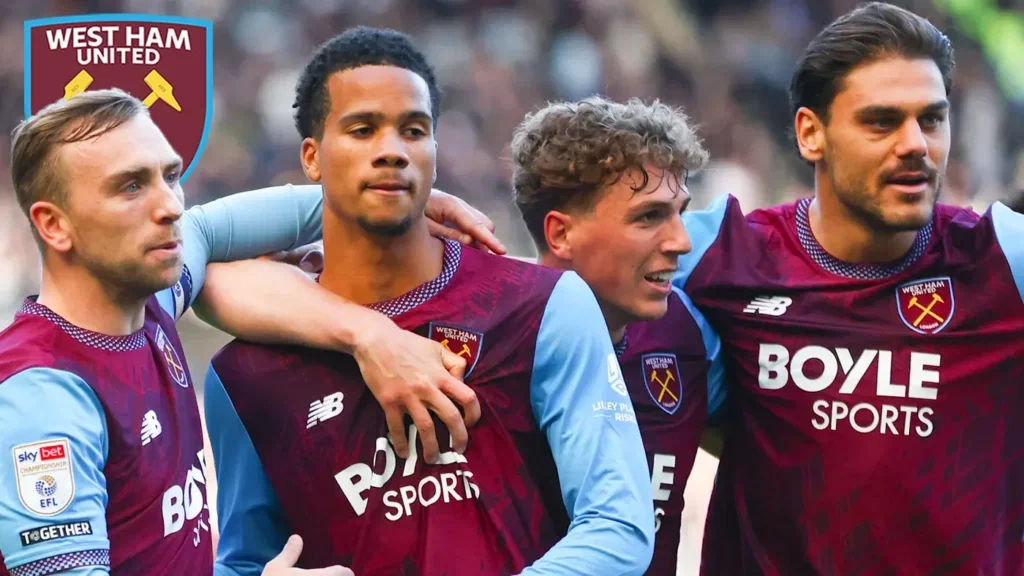 Mukasa celebrates after scoring for West Ham against Swansea City