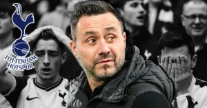 Roberto De Zerbie looks at Tottenham fans