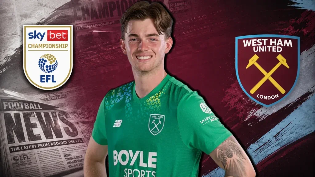 Finlay Herrick in goal for West Ham before withdrawing from the England Under-20 squad through injury