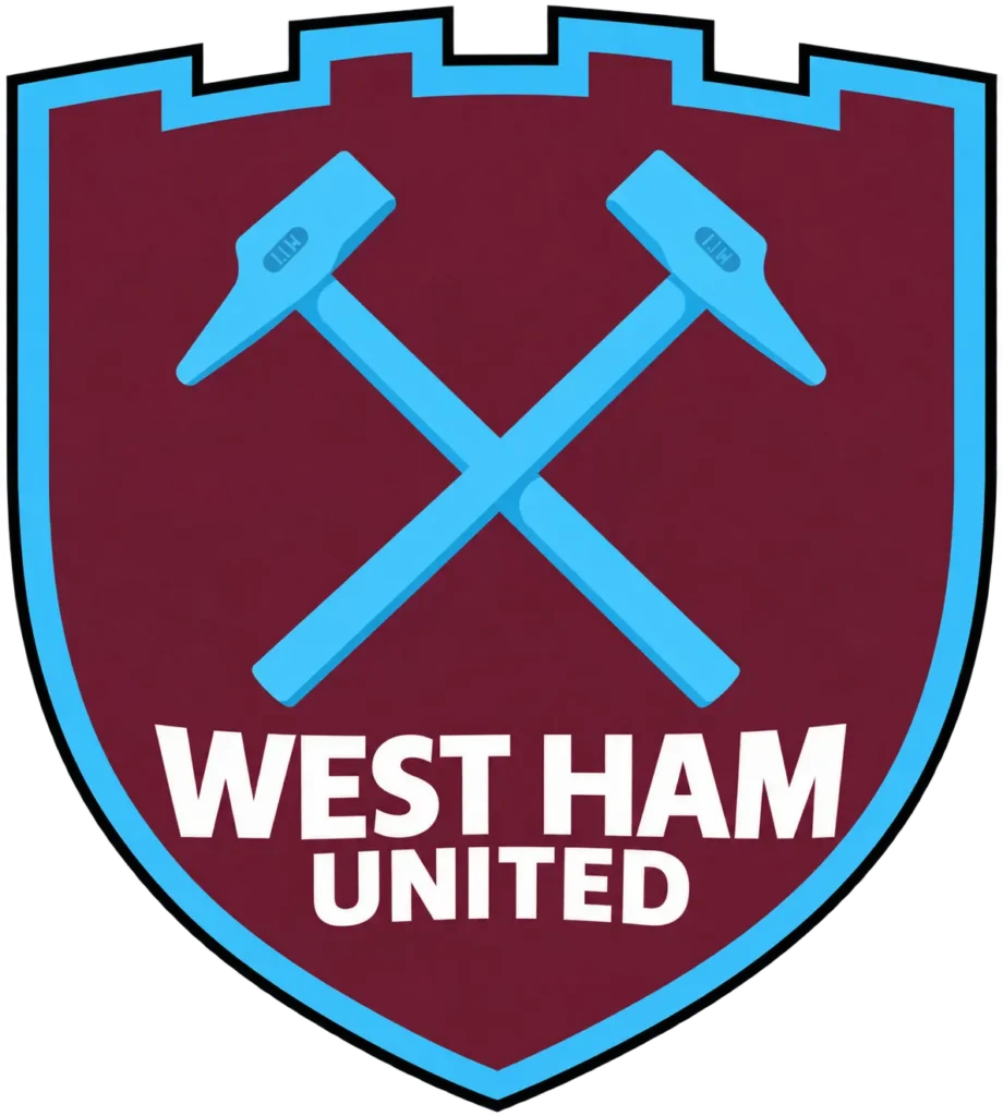 Kris Gonzo's concept design for a new West Ham United badge featuring blue crossed hammers and a castle-style crest
