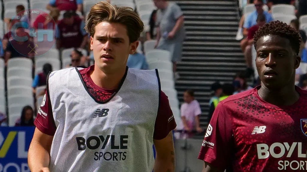 Lewis Orford in action during his first West Ham start against Portsmouth in the Carabao Cup.