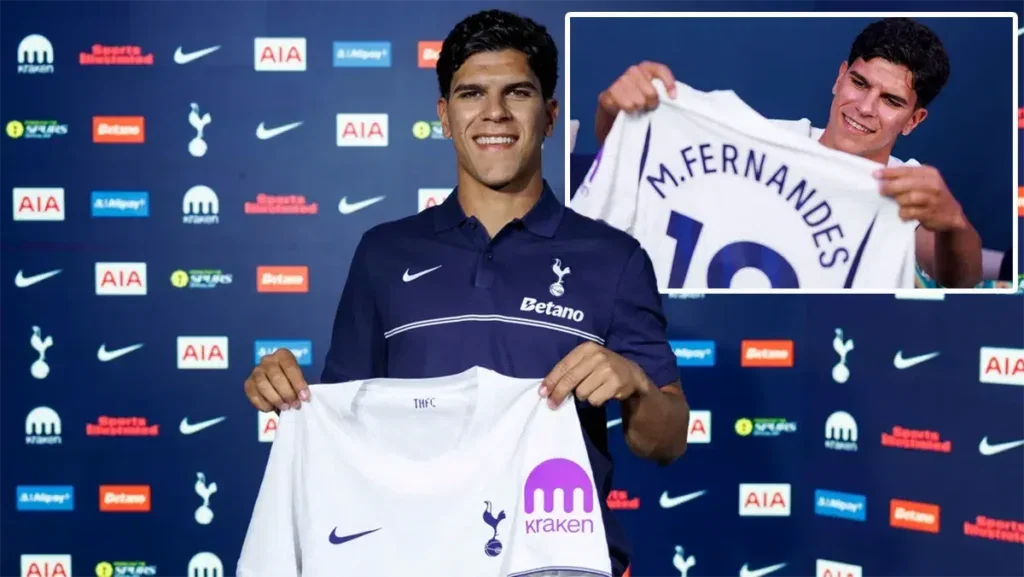 Mateus Fernandes pictured after completing his £85 million transfer from West Ham to Tottenham Hotspur.