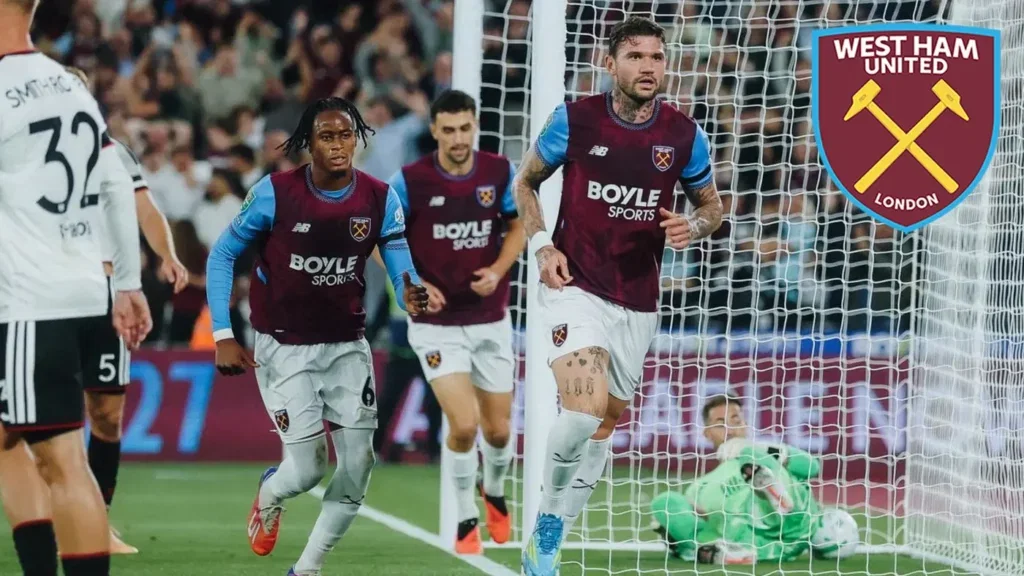 Morato celebrates scoring his first West Ham goal against Fulham