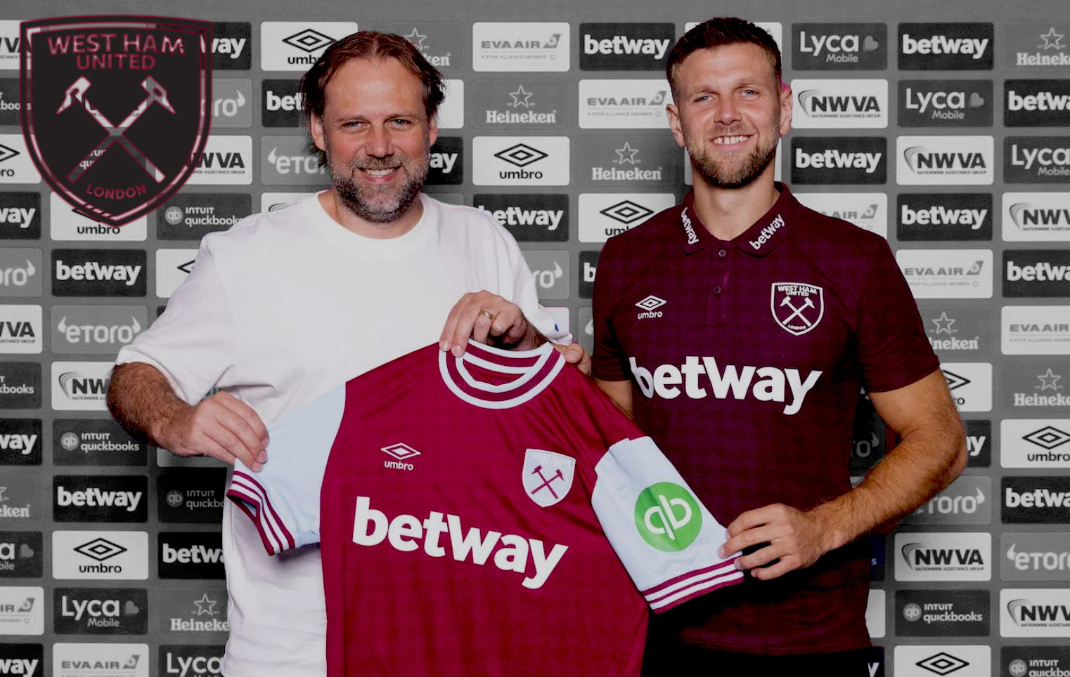 Tim Steidten and Fullkrug parade a West Ham shirt after his signing from Dortmund
