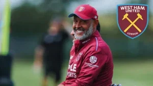 Nuno Espírito Santo watches West Ham players during pre-season training ahead of the friendly against Southend