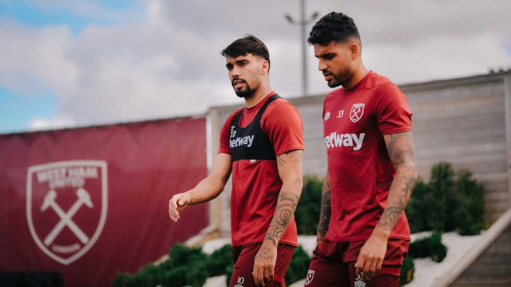 Emerson and Lucas Paqueta walk to West Ham training