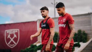 Emerson and Lucas Paqueta walk to West Ham training
