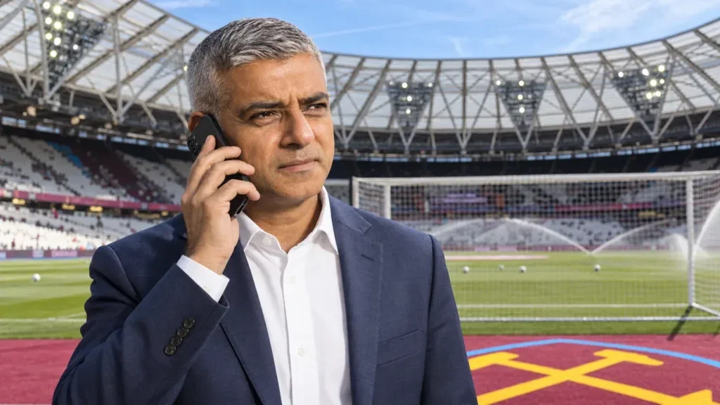 Sadiq Khan alongside the London Stadium amid discussion over West Ham acquiring the venue