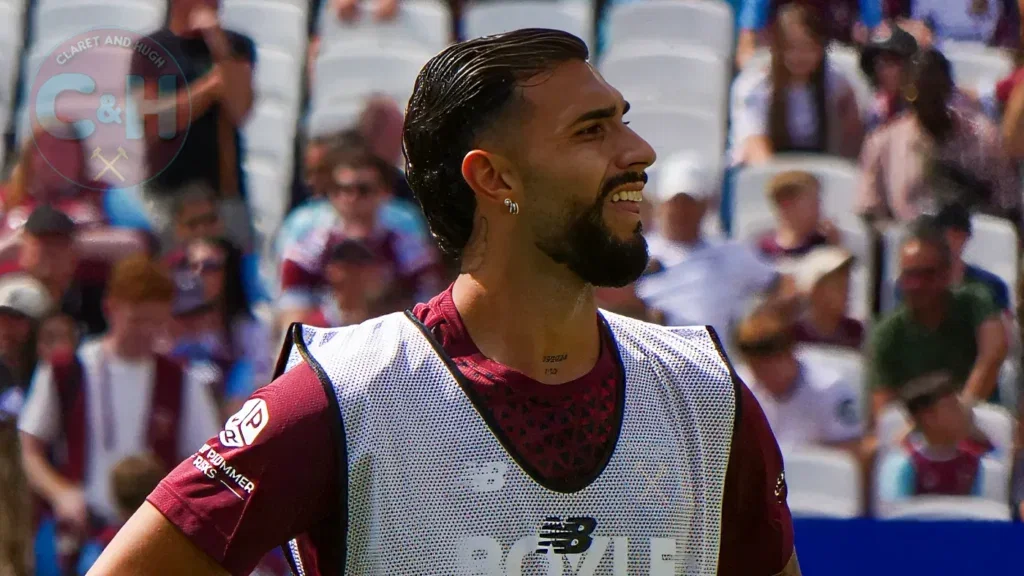 aty Castellanos celebrates scoring for West Ham at the London Stadium.