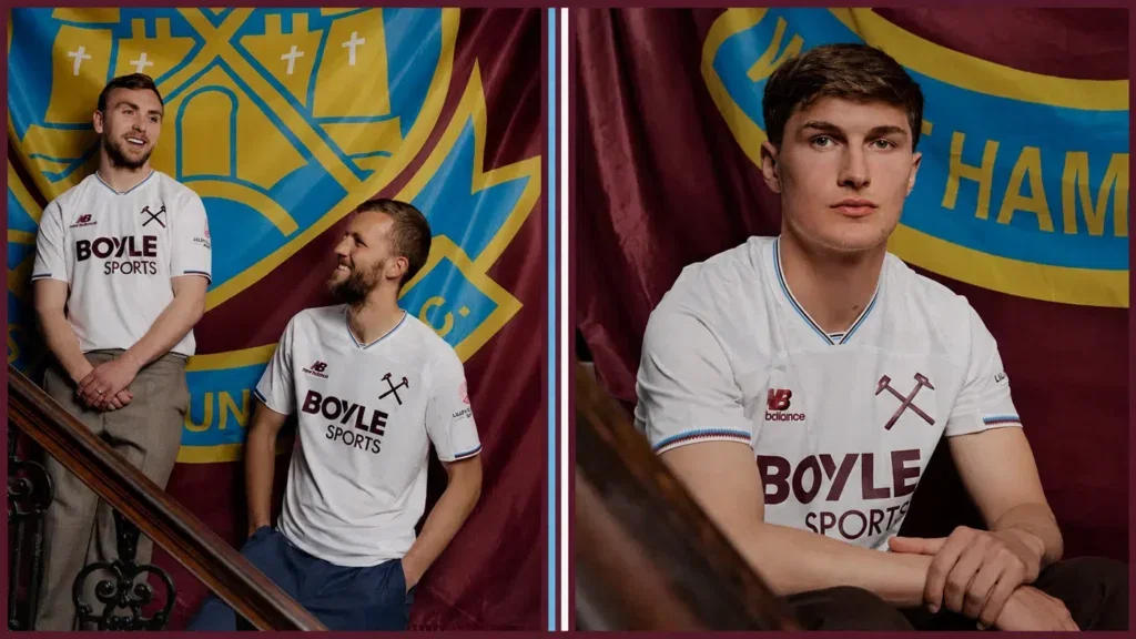Jarrod Bowen, Tomas Soucek and Freddie Potts model West Ham United's 2026/27 New Balance away kit