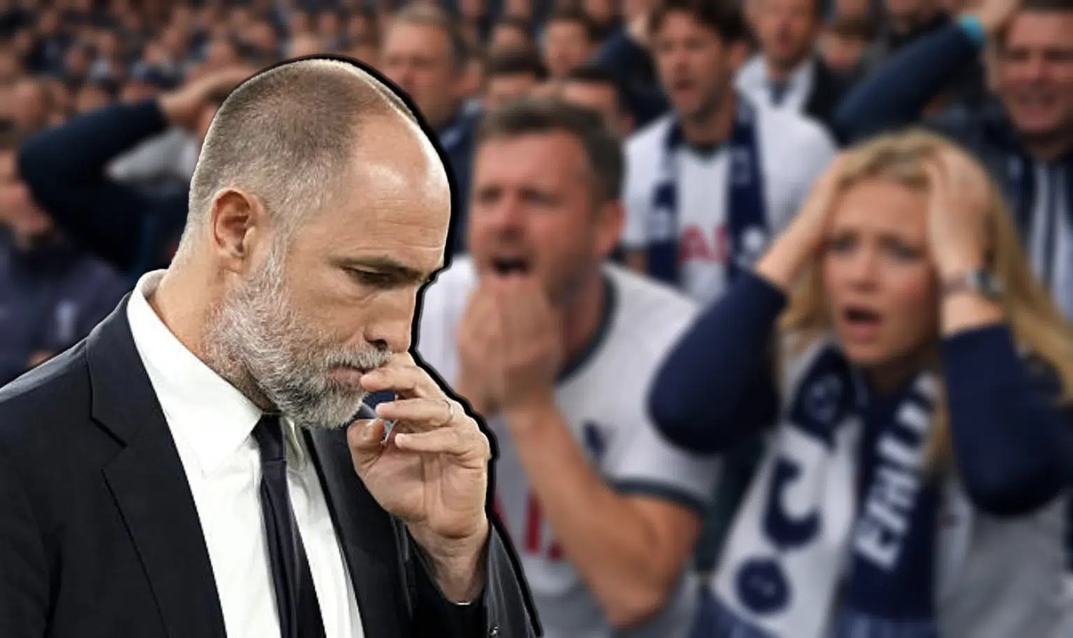 Igor Tudor looks unhappy in front of Spurs fans