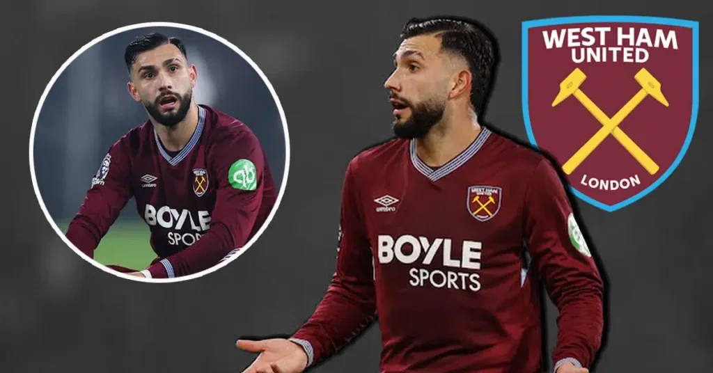 Taty Castellanos looks frustrated as refereeing decisions don't go his way for West Ham