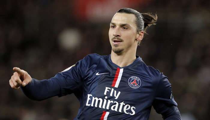 Paris Saint Germain's Zlatan Ibrahimovic gestures during their League One soccer match between Paris Saint Germain and Montpellier, at Parc des Princes stadium, in Paris, Saturday, Dec. 20, 2014. (AP Photo/Francois Mori)